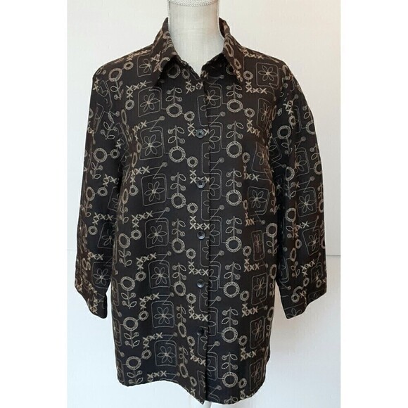 Alfred Dunner Shirt Jacket Black Button Up 3/4 Sleeve Embroidered Women Size 16W - Picture 1 of 9